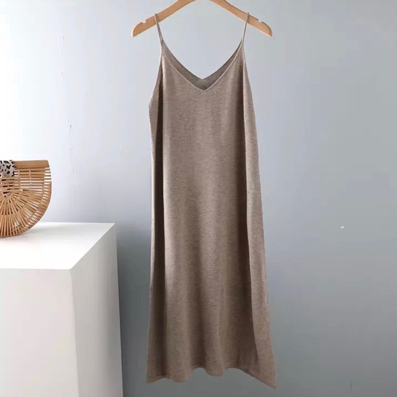 Cotton Dress tank basic women khaki blue cream black lime v-neck minimalist - Picture 6 of 15